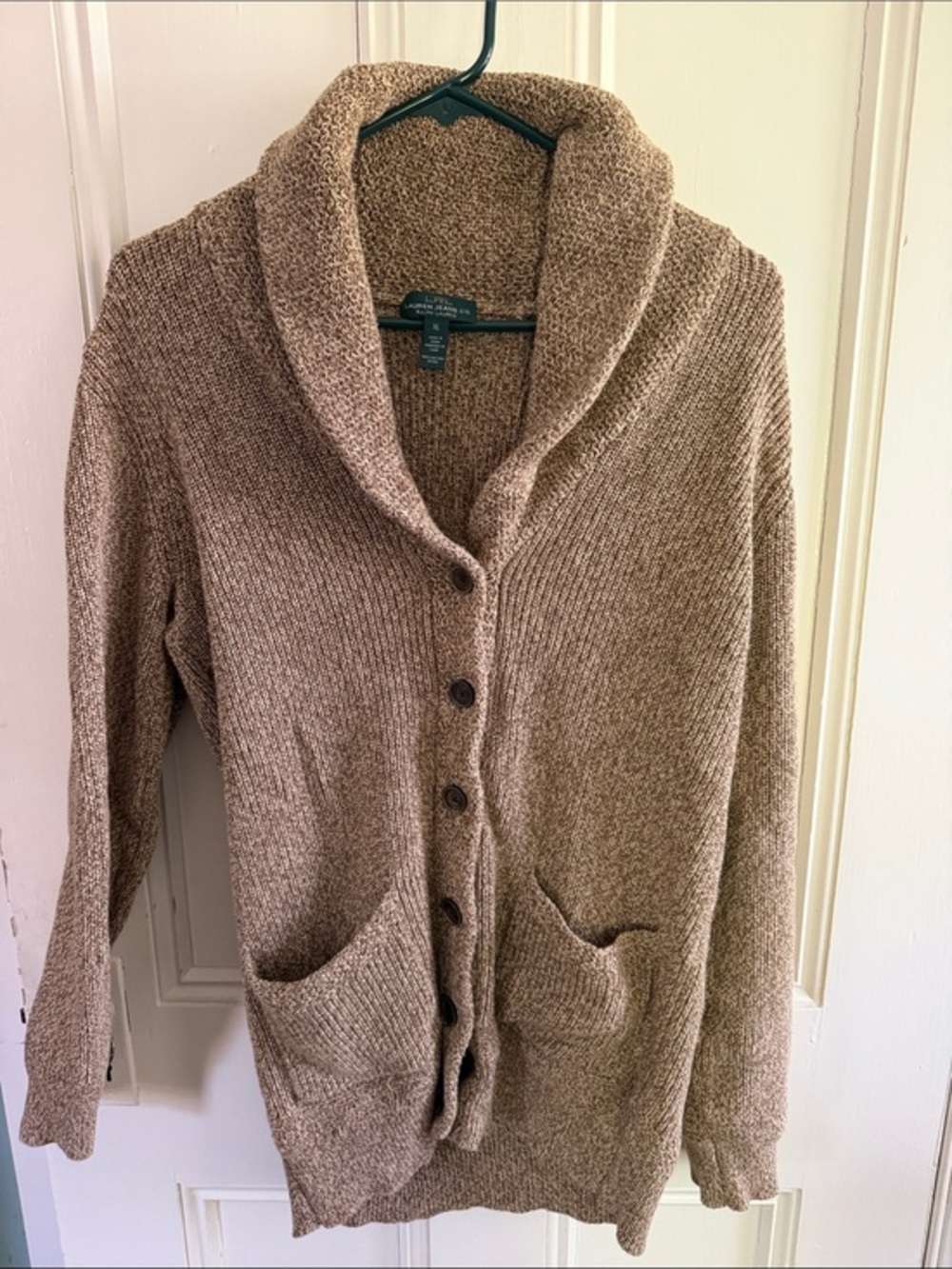 Lauren Ralph Lauren Brown Shawl Collar Button Cardigan